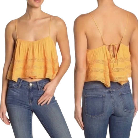 Free People Home Again Cami Size Medium Orange Lace Tank Top New with Tags - Picture 7 of 11